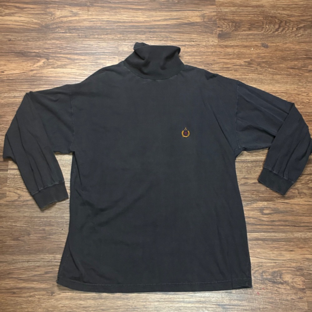 Vintage Bugle Boy Turtleneck Long Sleeve Mens XL Black Crest Logo